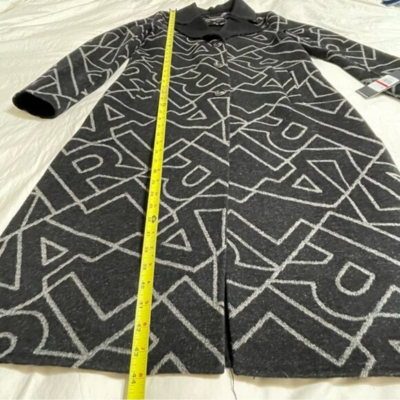 Karl Lagerfeld Paris Logo Print Collared Wool Blend Coat - Picture 12 of 15